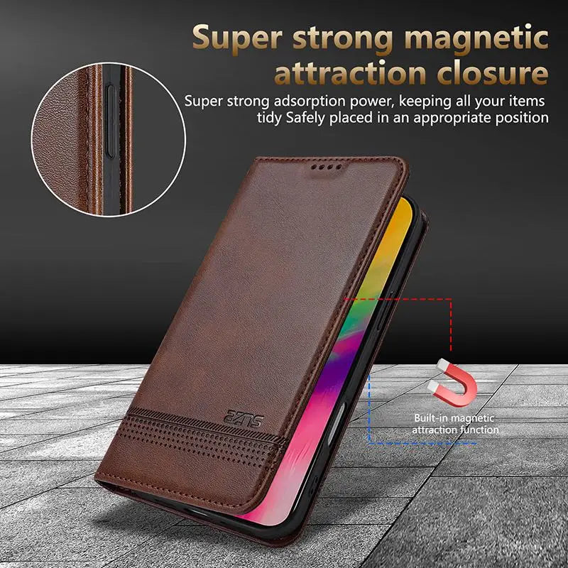 Leather Case For Samsung S26 S25 S24 S23 S22 S21 S20 Ultra Fe S8 S9 S10 Plus S25 Edge Case Luxury Magnetic Flip Phone Cover