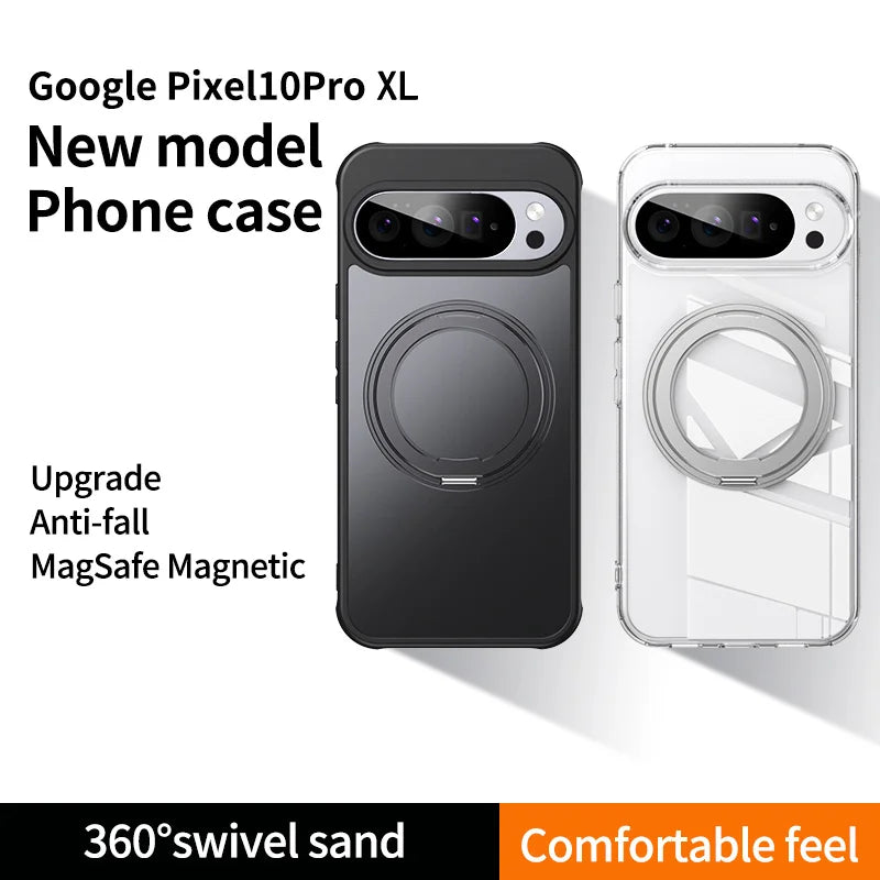 Transparent Phone Case for Google Pixel 10 Pro XL 9A 8A Protective Case Magnetic Rotate Bracket MagSafe Shock Proof Cover