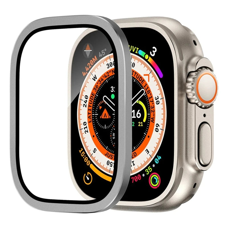 Aluminium Alloy Case+Tempered Glass for Apple Watch Ultra 2 49mm Anti-Scratch Screen Protector for iWatch Ultra 49mm Cover Film