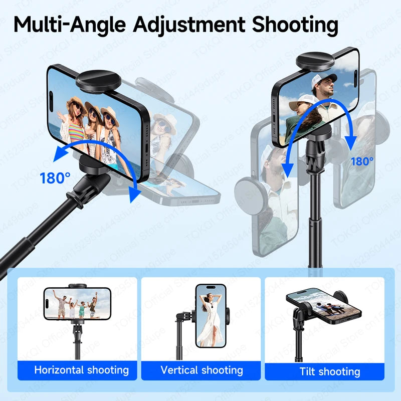TOKQI TT01 Auto Pop Up Selfie Stick Tripod Hidden Phone Clip Expandable 52.36" for Mobile Phone with Bluetooth Magnetic Remote