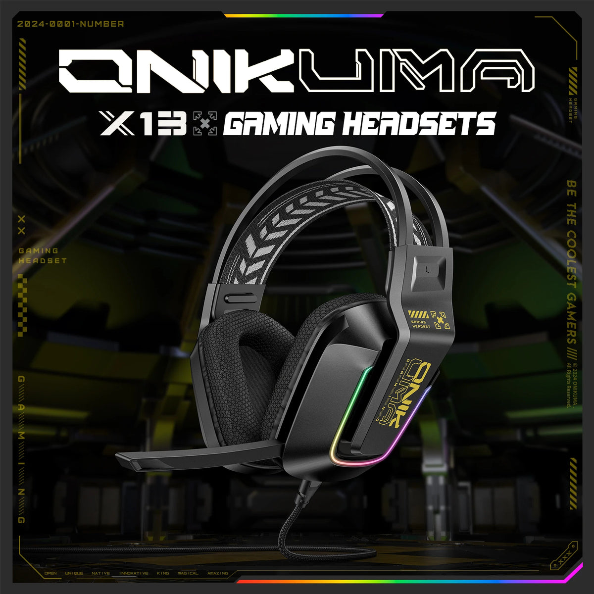 ONIKUMA X13 Over-Ear Headphones Gaming Headset Wired Cancelling Earphones Pink Cat Ears Rgb Light With Mic For PC PS4