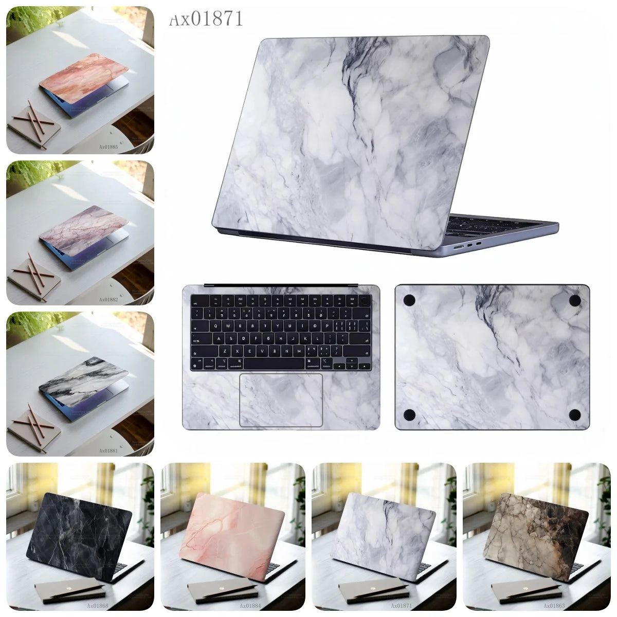 2 Pcs Light Grey Marble Laptop Skin Full Cover Decal for MacBook Laptops Waterproof PC Keyboard Skin Ornamental Decor