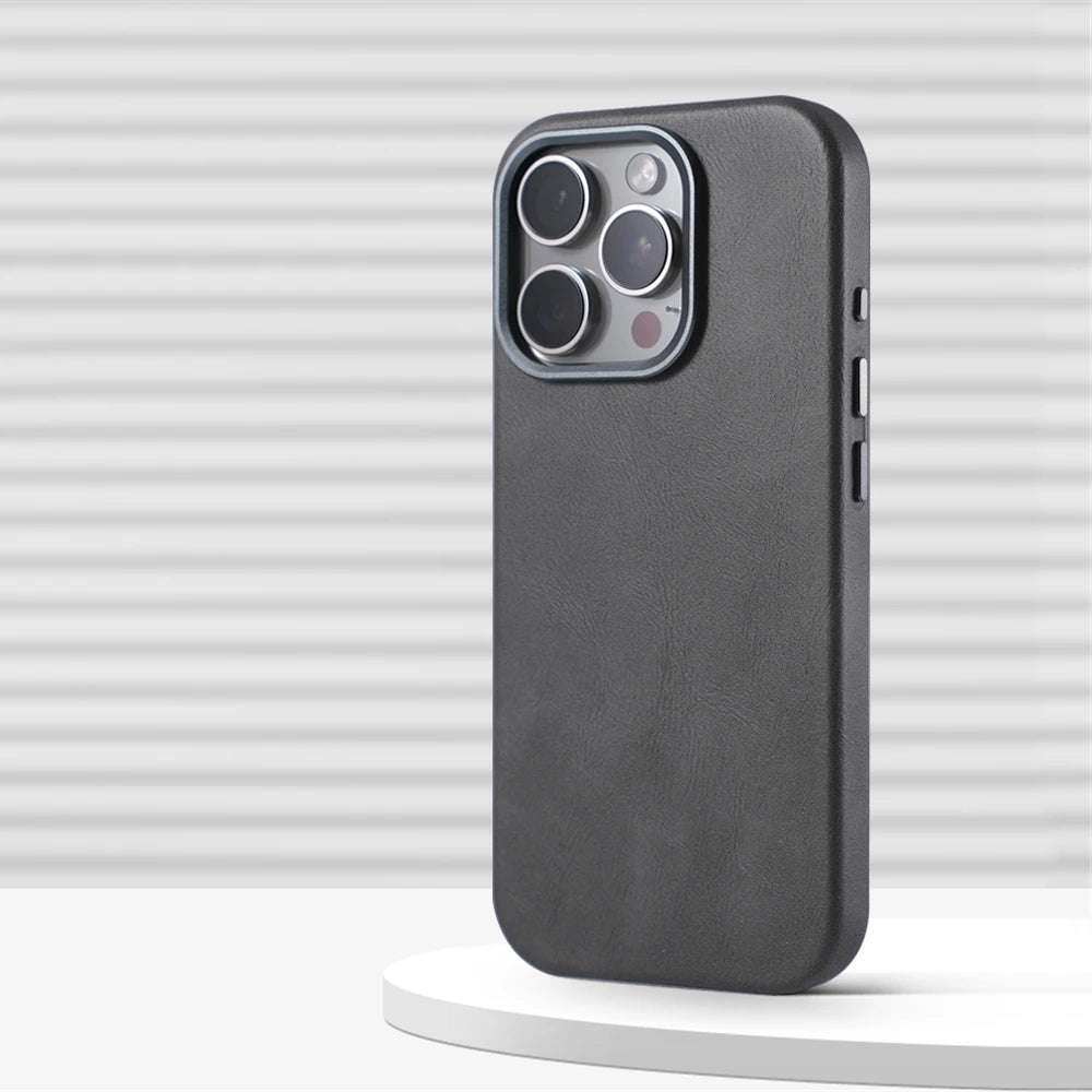 Luxury Business Retro Leather Magnetic Case For iPhone 17 Pro Max 16 Plus 15 14 13 MagSafe Alloy Lens Wireless Charging Cover