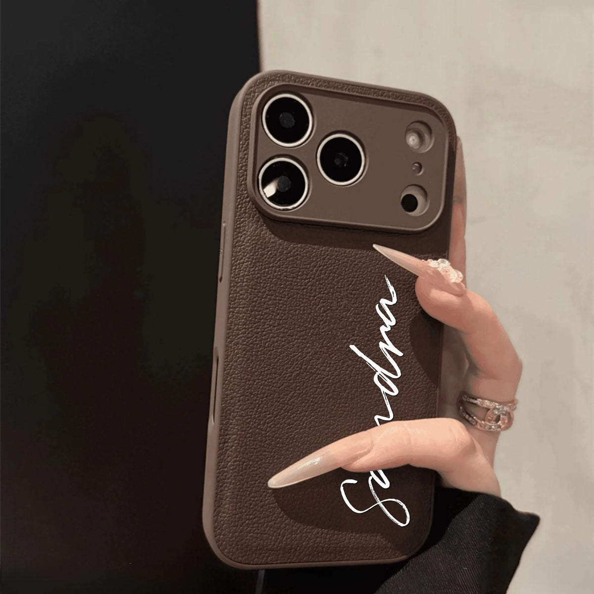 Custom Letters Name Minimalist Artificial Leather Solid Color Luxury Phone Case For iPhone 17 16 15 14 13 12 11 Pro Max 17 Air