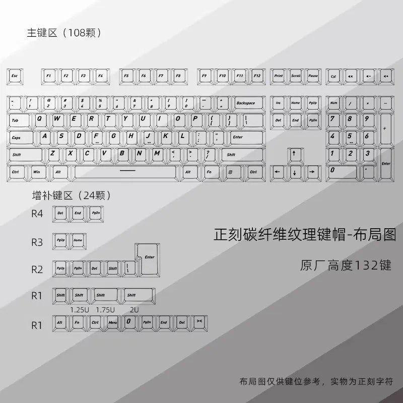 Letter Drive 2026 Forged Carbon Fiber Transparent Keycaps 132 Keys Cherry Profile RGB Backlit Key Cap For Mechanical Keyboard