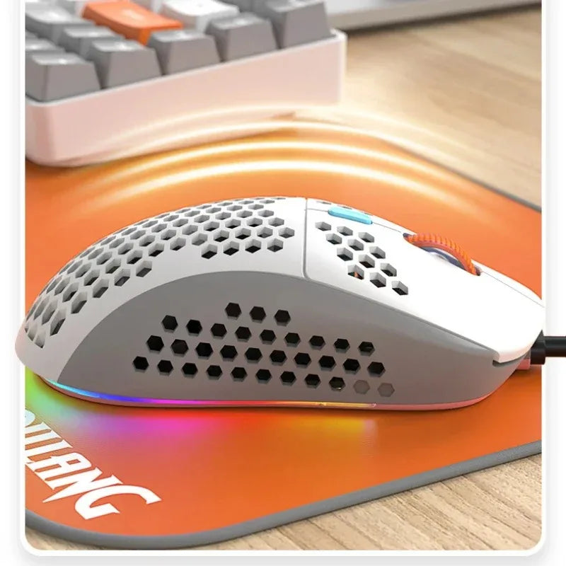 Free Wolf M8 Optical Adjustable RGB Gaming Mouse Customized PC Notebook Wired Macro Colorblocking Lightweight E-sports Ergonomic