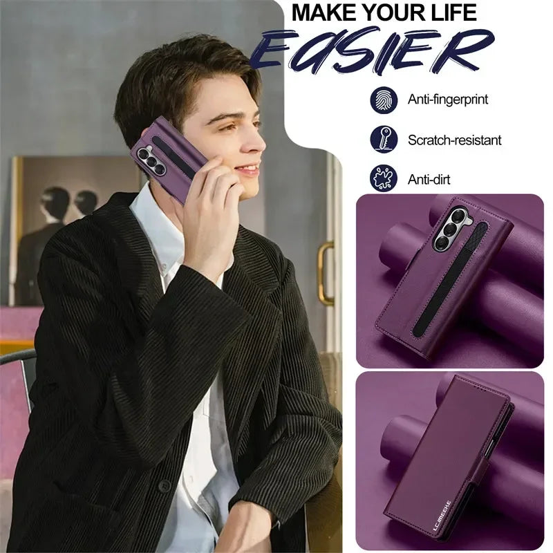 Magnetic Flip Leather Phone Case for Samsung Galaxy Z Fold 8 Ultra7 6 5 4 3 5G Fold6 Fold5 Fold8 Wallet Card Cover Etui Coque