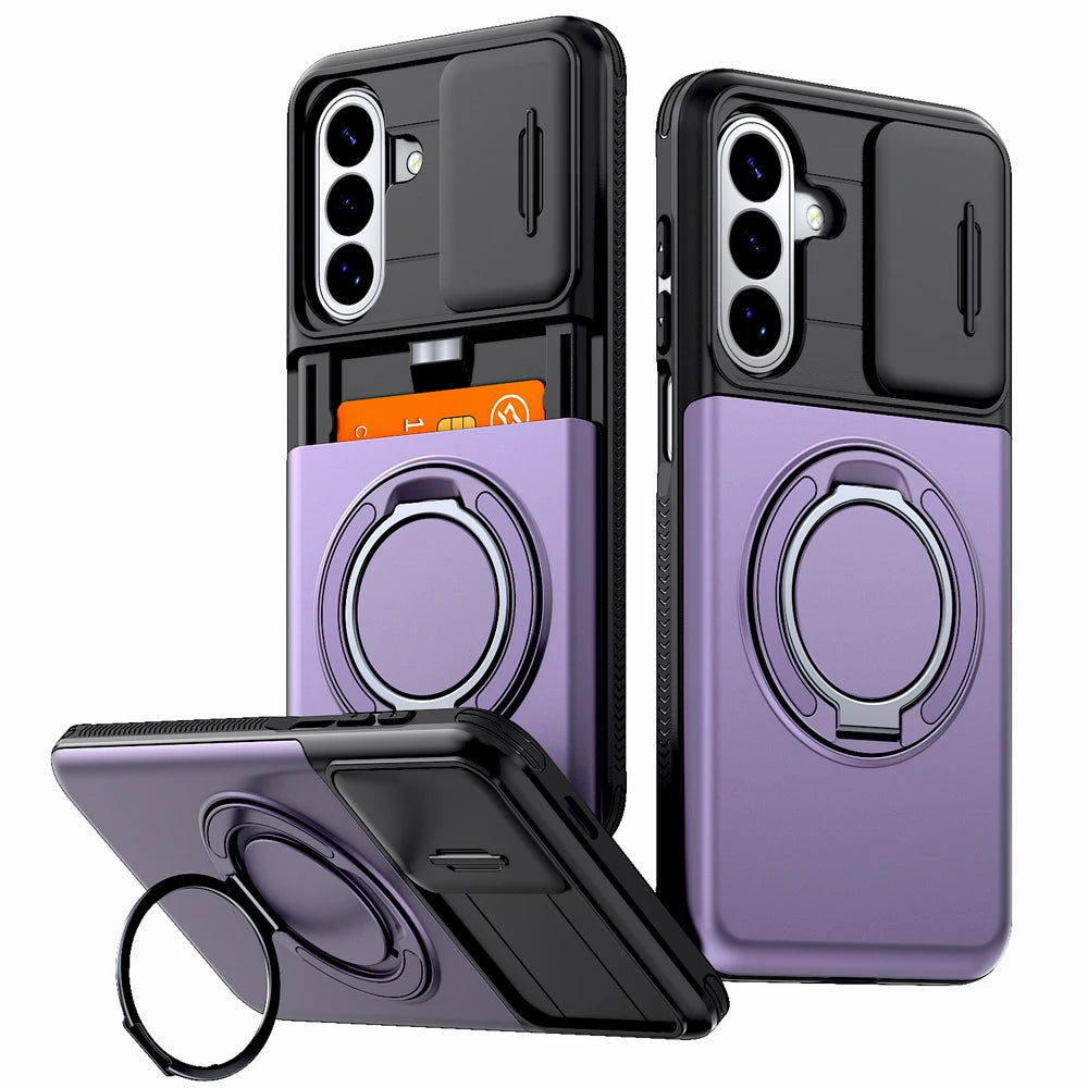 Shockproof Armor Case For Samsung Galaxy A57 A37 A17 A27 A56 A36 A26 A16 A55 A15 5G 4G S26 S25 S24 FE Plus Card Slot Stand Cover