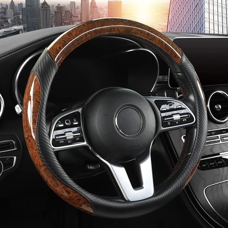 Peach Wood Grain Car Steering Wheel Cover Non-slip Four Seasons General Motors Handle Cover Fits 14.5-15" Steering Wheels