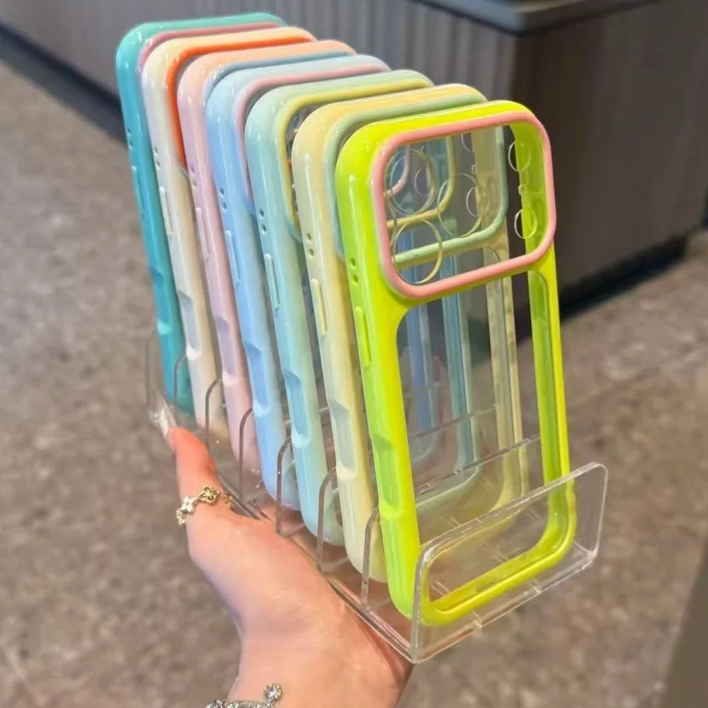 Luxury Candy Color Contrast Transparent Case For iPhone 17 16 15 Pro Max 14 Plus 11 12 13 Clear Ultra Slim Shockproof Ins Cover