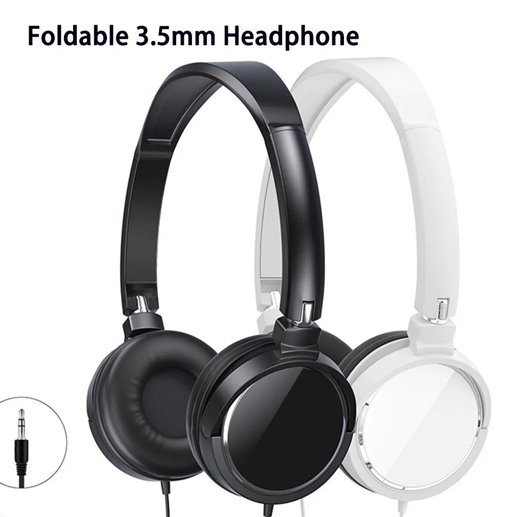 Foldable Noise Canceling Sport Wired Earphones Universal 3.5mm Over Ear Headphone HiFi Stereo Sound Portable Music Game Headset