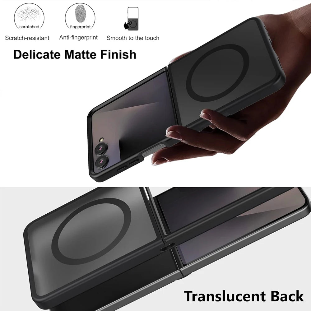UYUXIO Translucent Magnetic Mobile Phone Case for Samsung Galaxy Z Flip 7 8 Wireless Charging Cases Rugged Cover with Magnet