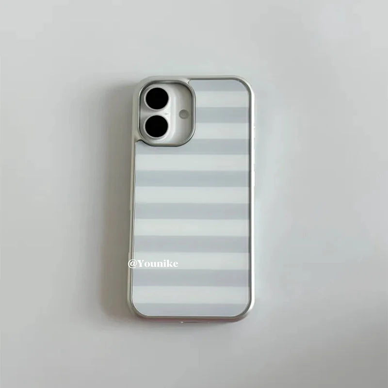 Korean Ins Gray and White Stripes Phone Case for iPhone 17 17e 16e 16 15 14 13 12 11 Air Pro Max X XR XSMAX 8 7 Plus Back Cover