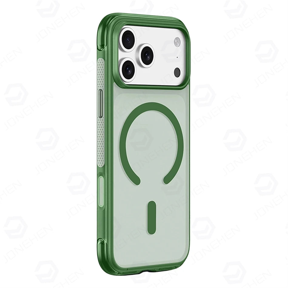 For Magsafe Anti-knock Airbag Matte Translucent Case For iPhone 16 17 18 Pro Max Rotate Magnetic Bracket Shockproof Armor Cover