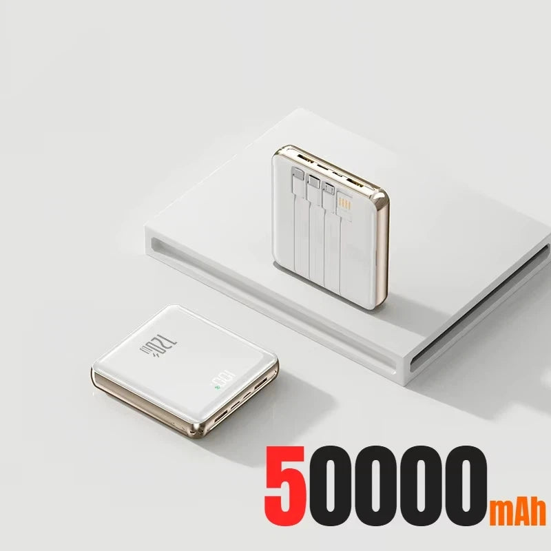 Lenovo Mini 500000mAh Power Bank Large Capacity Super Fast Charging External Battery Built-in 4 Cables for IPhone Samsung Huawei