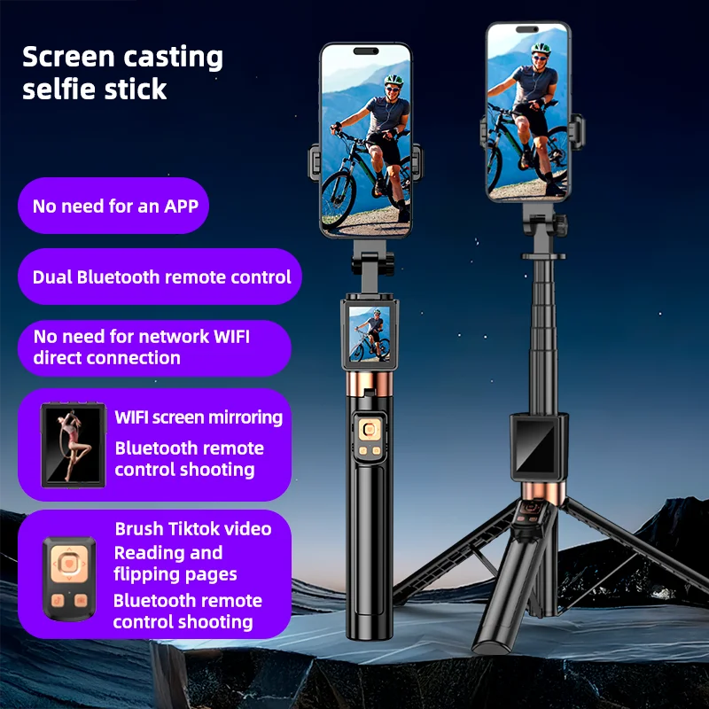 Screen Mirroring Selfie Stick WIFI Projection Screen Tripod Real Time Display Selfie Monitor For Smartphone Vlog Video Recording