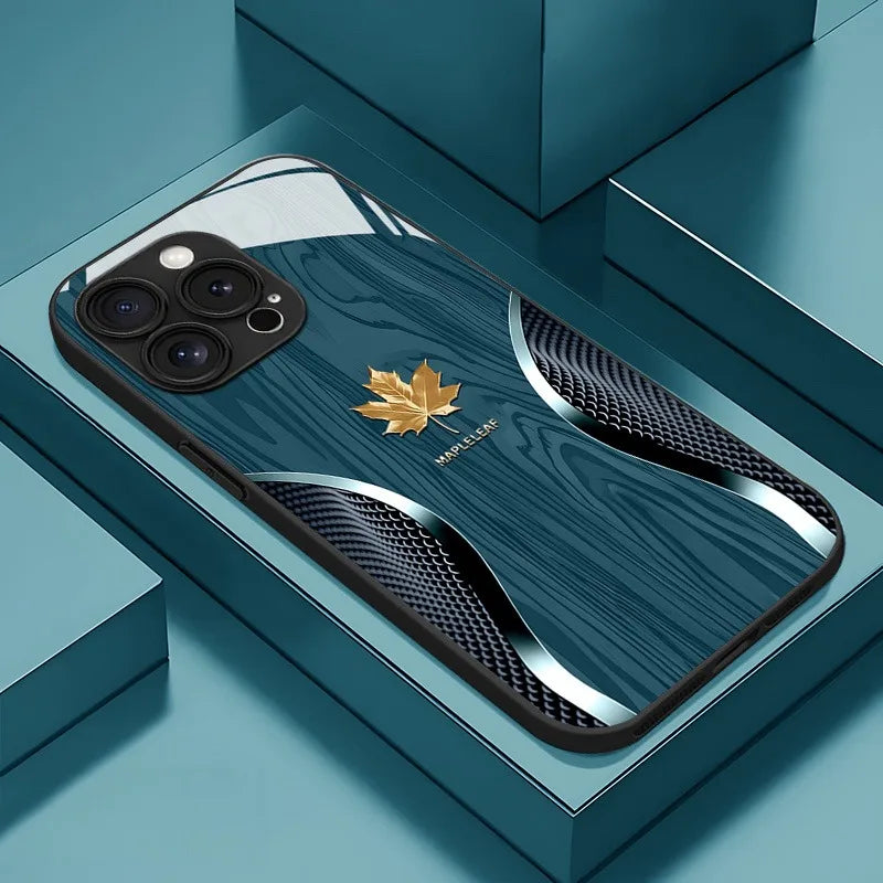 HOT Luxury Maple Leaf Wood Grain Curve Glass Phone Case for Samsung A07 A26 A36 A56 A16 A06 A55 A15 A04 A34 A54 A24 A05 4G 5G