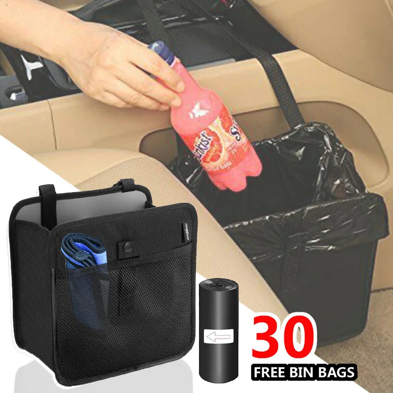 Portable Car Trash Bin With 30 Rubbish Bag Garbage Litter Can Dustbin Waste Organizer Storage Box Holder Auto Travel Accessories