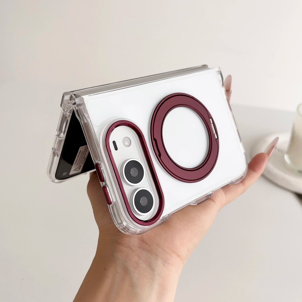Case For Apple iPhone Duo For Foldable iPhone Duo For Magsafe With Magnetic 360 Adjustment Stand Protection Clear Acrylic Cover