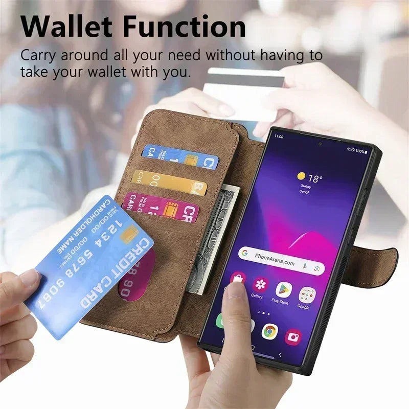 For Samsung S26 S25 S24 S23 FE S22 S21 Note20 Ultra Plus Magsafe Case Detachable Magnetic Card Holder Wallet Flip Leather Cover