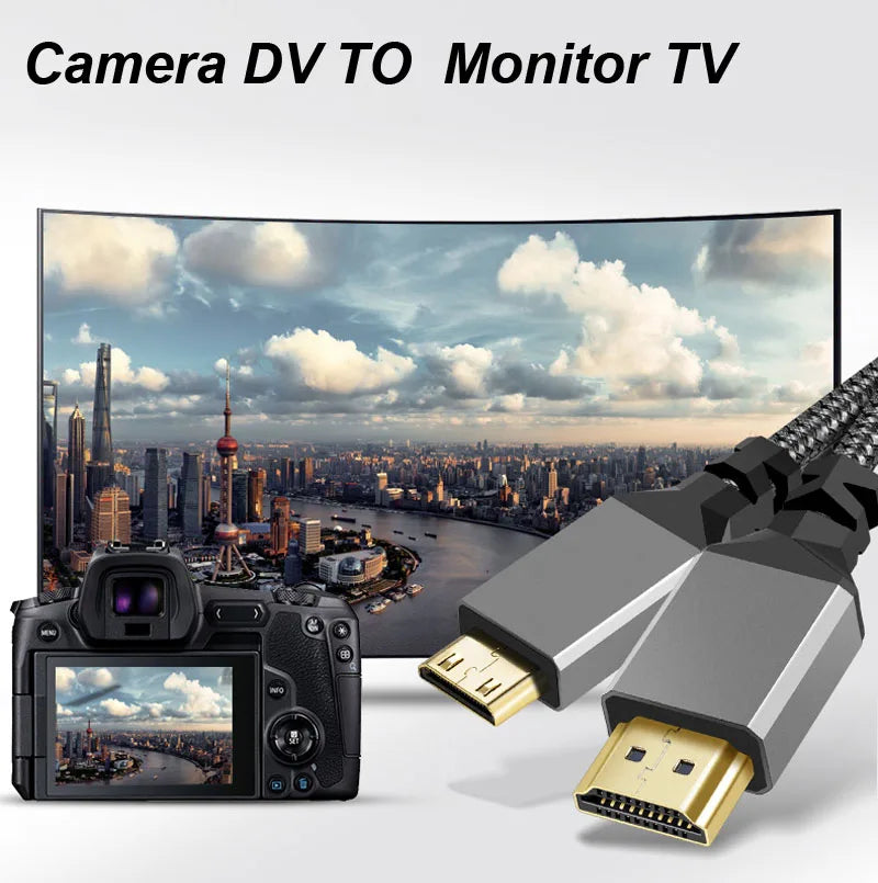 Nylon MINI HDMI To HDMI Cable HDMI2.0 MINIHDMI Male A Male 4K 60HZ HD 1080P Adapter Converter 1M 2M 3M 5M 10M Wire TV Camera
