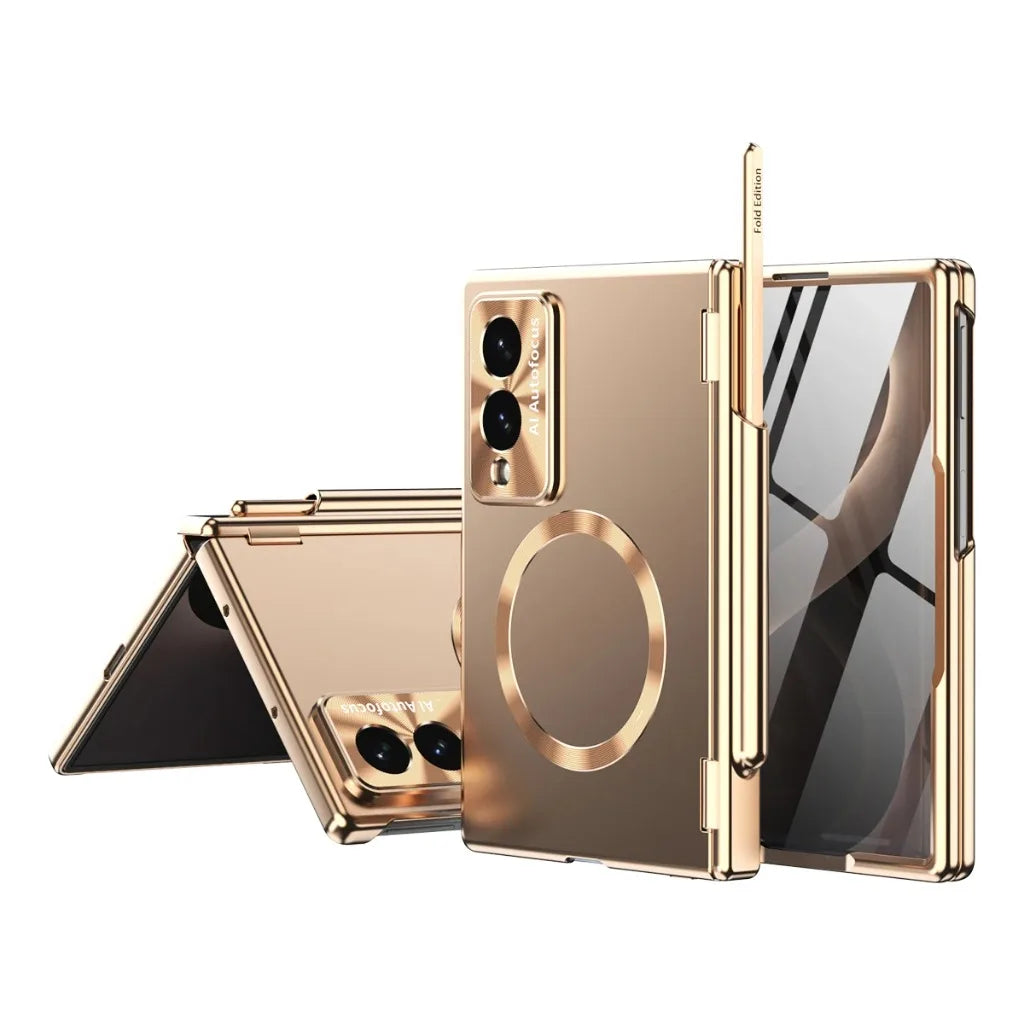 for Magsafe Magnetic Plating Hinge Protection Phone Case With Front Screen Tempered Film For Samsung Galaxy Z Fold 8 Ultra 7 6