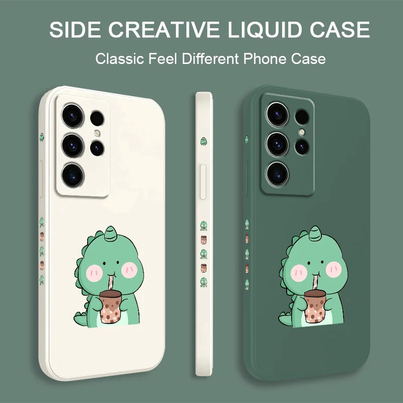 Milk Tea Dinosaur Phone Case For Samsung Galaxy S25 FE S24 S23 S22 S21 S20 S10 S10E Ultra Plus FE Note 20 Ultra Plus Cover