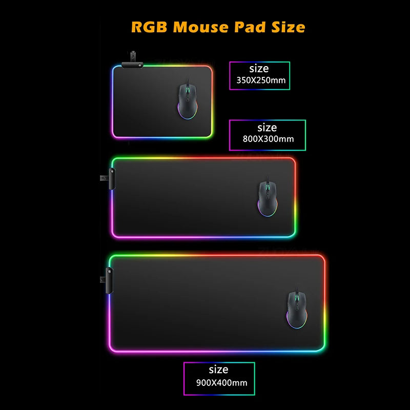 LED Mouse Pad Gaming Backlight Lock Edge Anime Accessories RGB Mousepad Gamer PC Completo Computer D-Deadpools Keyboard Desk Mat