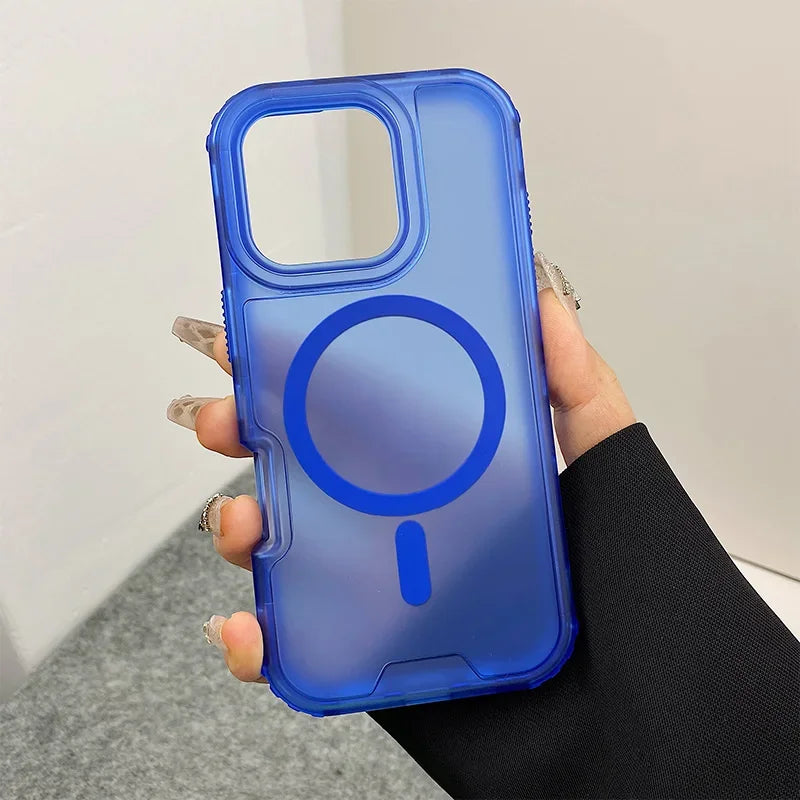 Trendy 3IN1 Magnetic Shockproof Case for IPhone 17 16 15 14 13 12 Pro Max Frosted Slim Clear Translucent Wireless Charging Cover