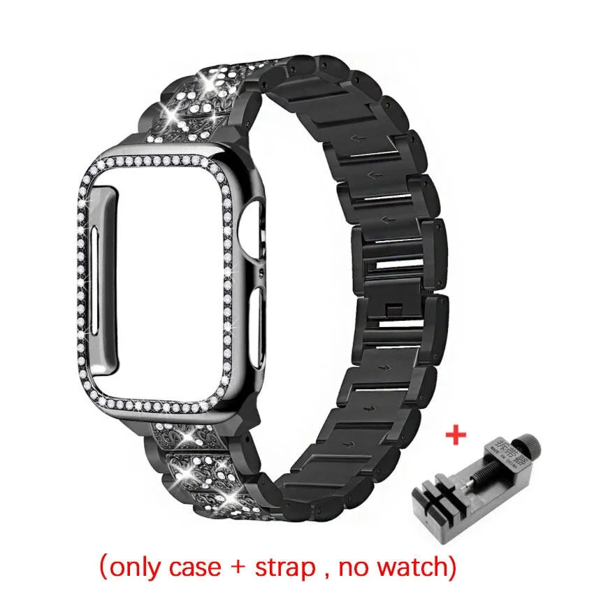 Chains Strap Case+Strap Metal Band Women Bracelet For Apple Watch 49mm 46mm 44mm 42mm 40 38mm for iWatch 10 9 8 7 6 5 SE 4 3 2 1