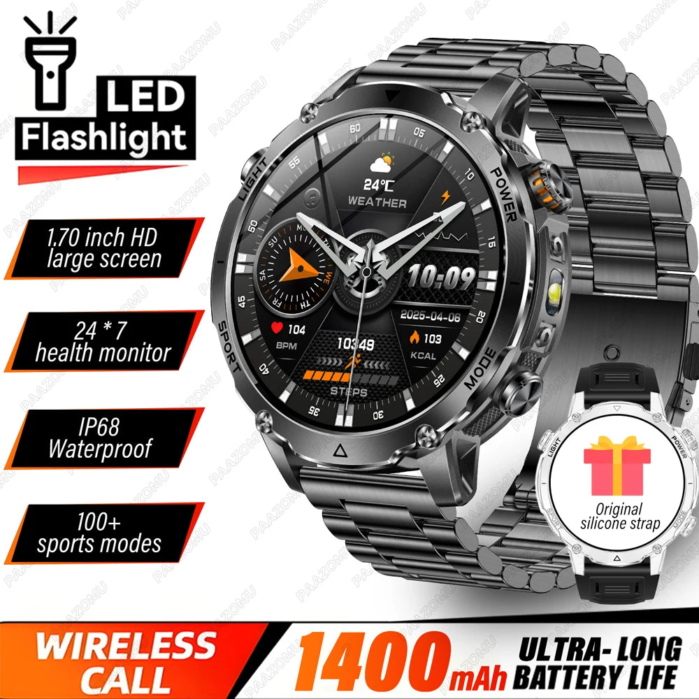 Brand+TANK Ultra 1400mAh Big Battery Smart Watch Men GPS Path Sport Flashlight BT Call Waterproof Outdoor Military Smartwatches