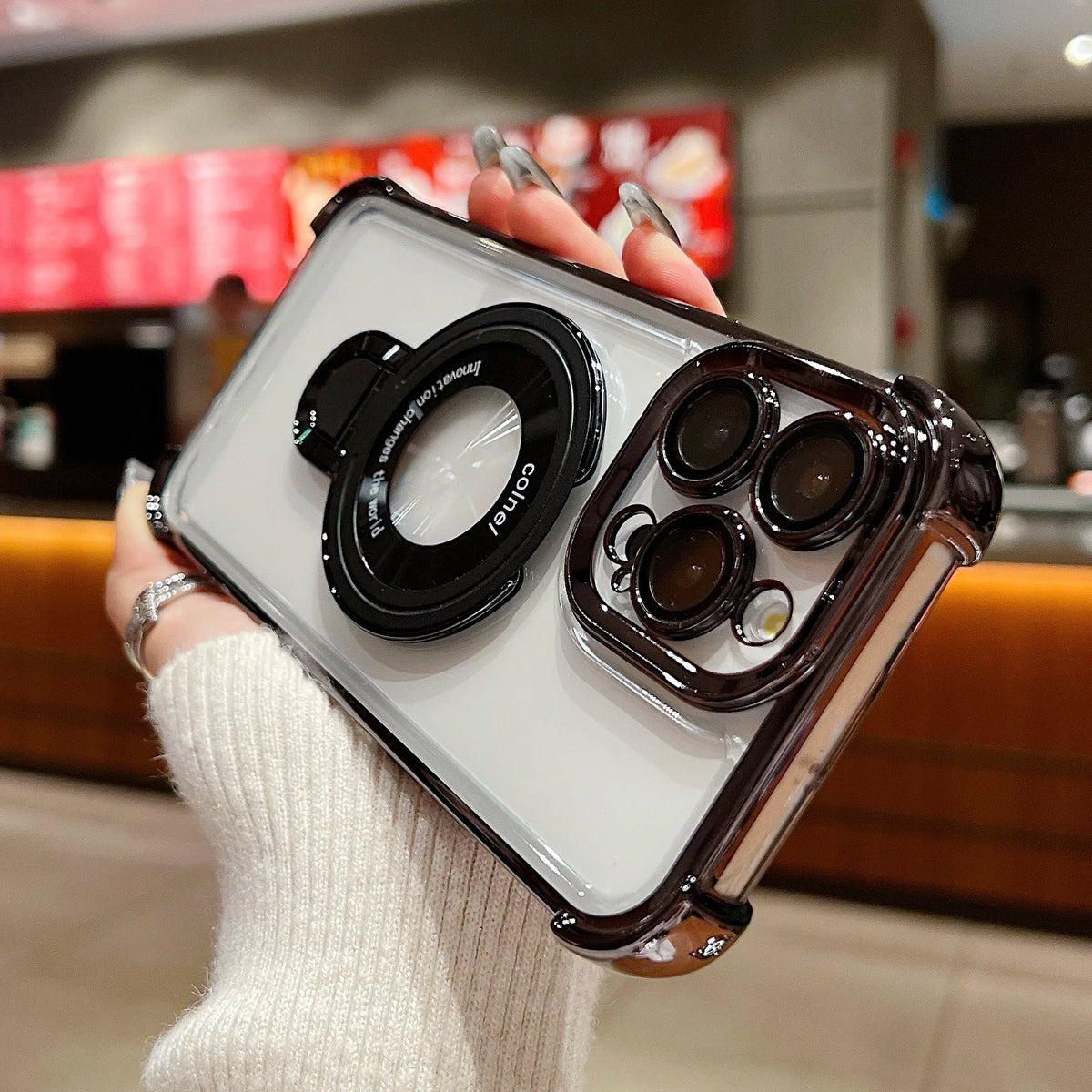Fashion Plating Magnetic Bracket Case for iPhone 17 16 15 14 13 12 Pro Max Case With Holder Stand Shockproof Cover for Magsafe