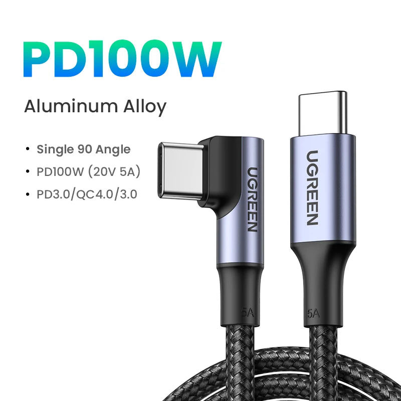 UGREEN 90 Degree PD100W 60W USB C to USB C Charging Cable for iPhone 17 Samsung MacBook iPad Quick Charge 4.0 Fast Charging Cord