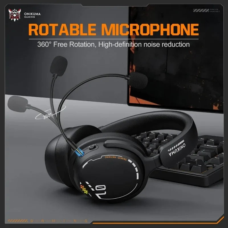 ONIKUMA GT886 Gaming Headset Tri Mode Bluetooth 2.4G Wireless Wired Low Latency Detachable Mic 60H Playtime For PC PS5 Switch