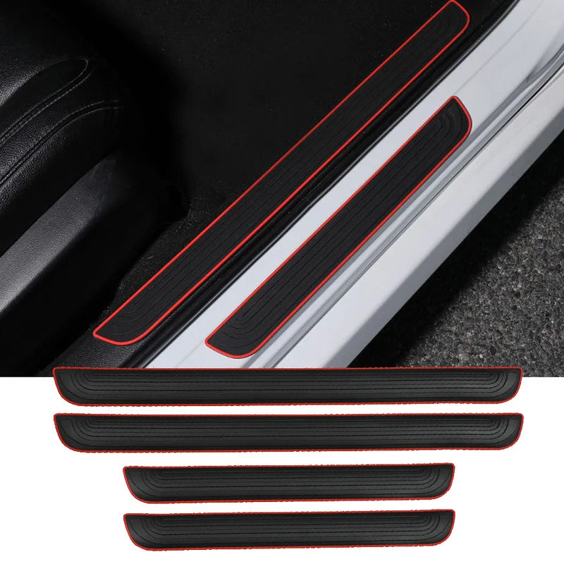 4Pcs Black Rubber Car Door Sill Scuff Covers Anti-Scratch Exterior Panel Guards Door Trim Protectors Car Decor Accessories