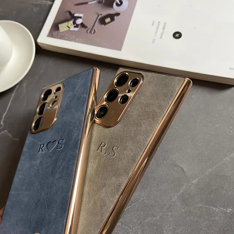 Custom Initials Personality Name – Premium Matte Suede Electroplated Phone Case for Samsung Galaxy S25, S24 Ultra, S23, S22 Plus