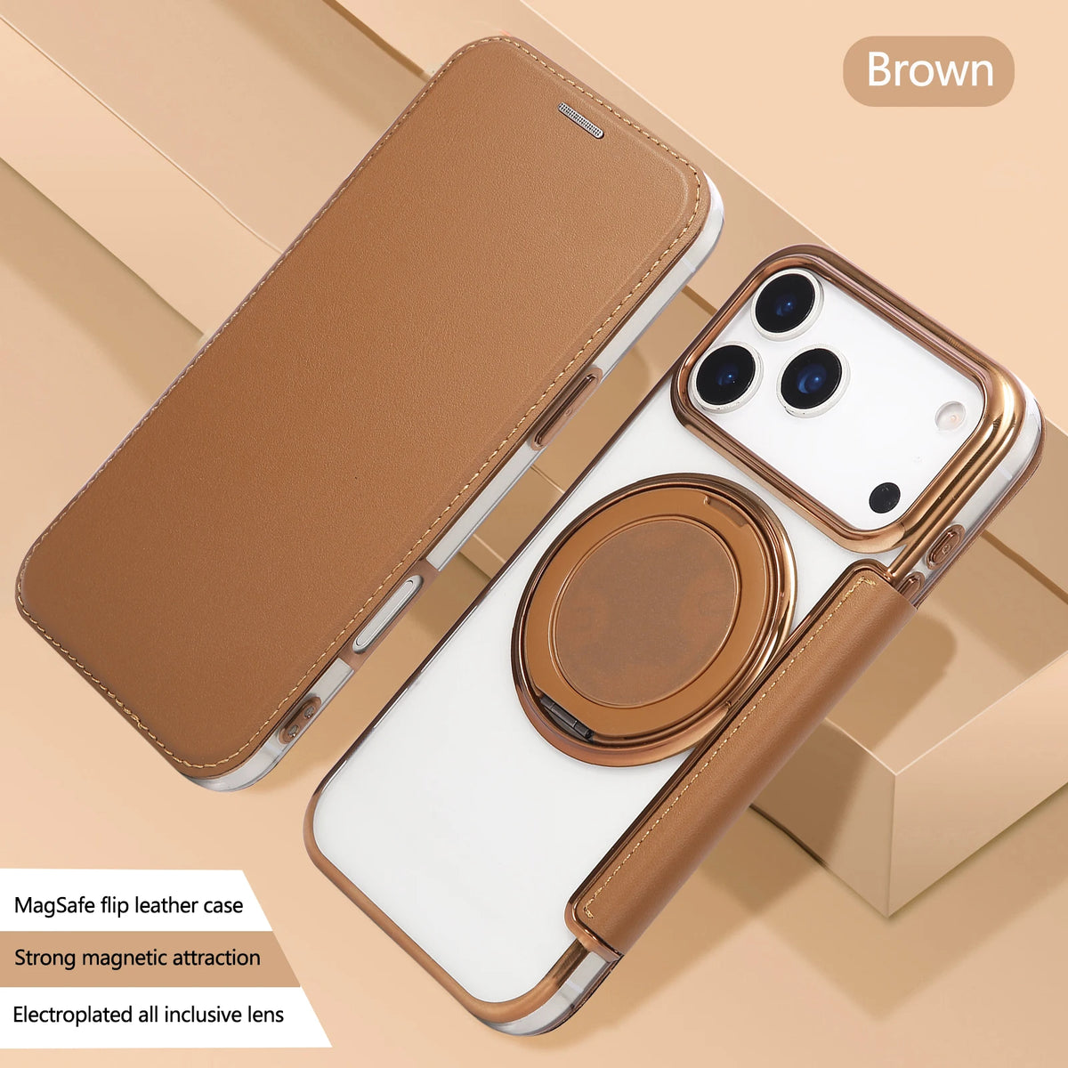 360 Rotating Bracket Magnetic Leather Case for IPhone 17 Pro Max 16 Plus 15 14 Shockproof Comfortable Grip RFID Bag Book Cover