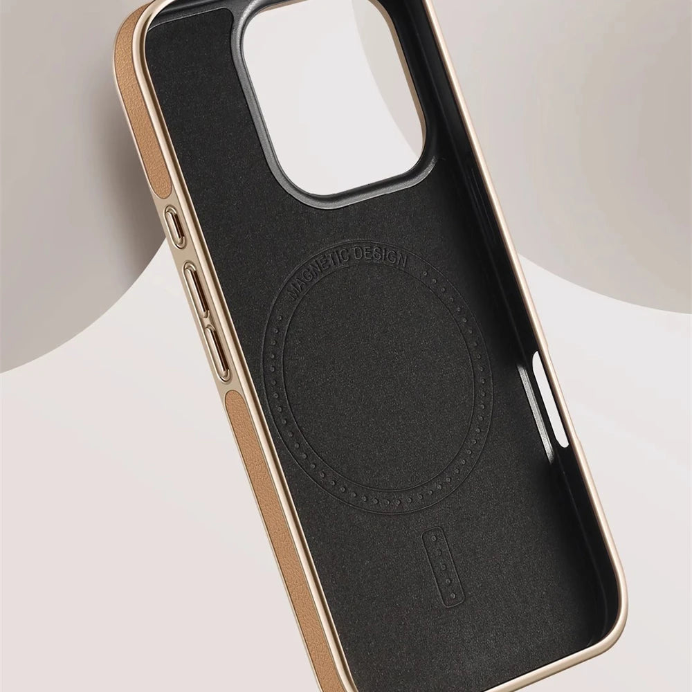Premium Plating Frame Business Leather Magnetic Case for iPhone 17 16 15 14 13 Pro Max Plus 17Air For Magsafe Shockproof Cover