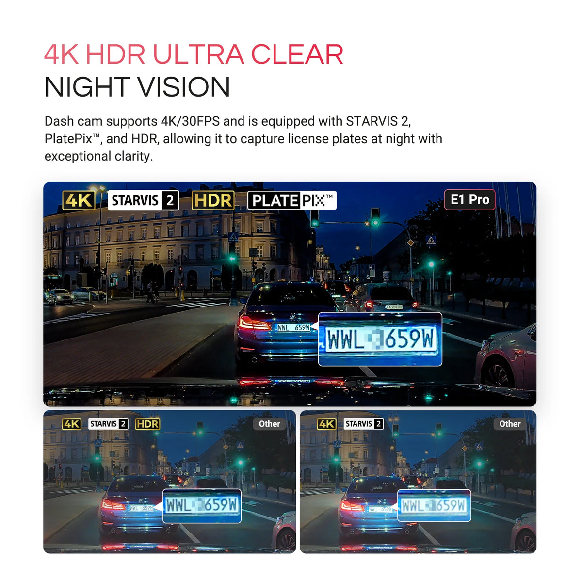 Vantrue E1 Pro 4K Mini DashCam Front STARVIS 2 Plate Pix™ HDR Night Vision Dash Camera for Car 5G WiFi&GPS Support 1TB Max