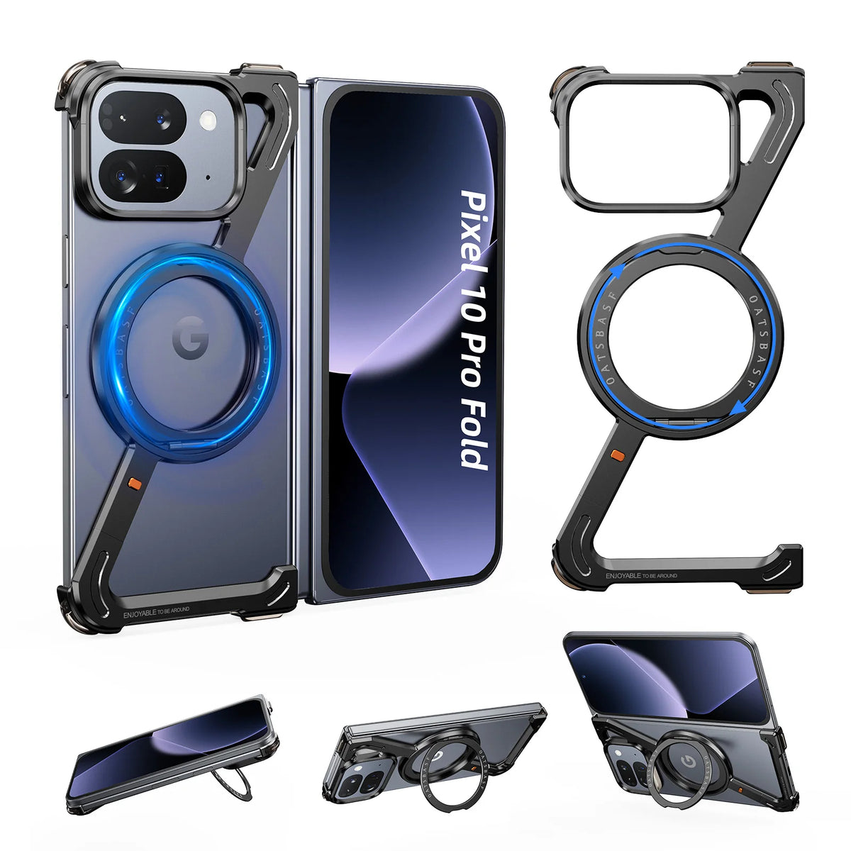 Eary Frameless Case for Google Pixel 9 10 Pro Fold 360°Rotatable Magnetic Ring Stand Phone Case Metal Drop Shockproof Protective