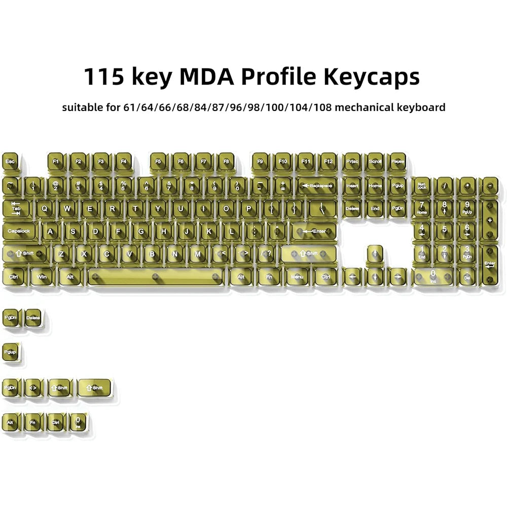 115 Keys Semi-transparent RGB Backlit PC Keycaps MDA Profile Foggy Pink UV-print Keycaps for Cherry Gateron MX Switches Keyboard