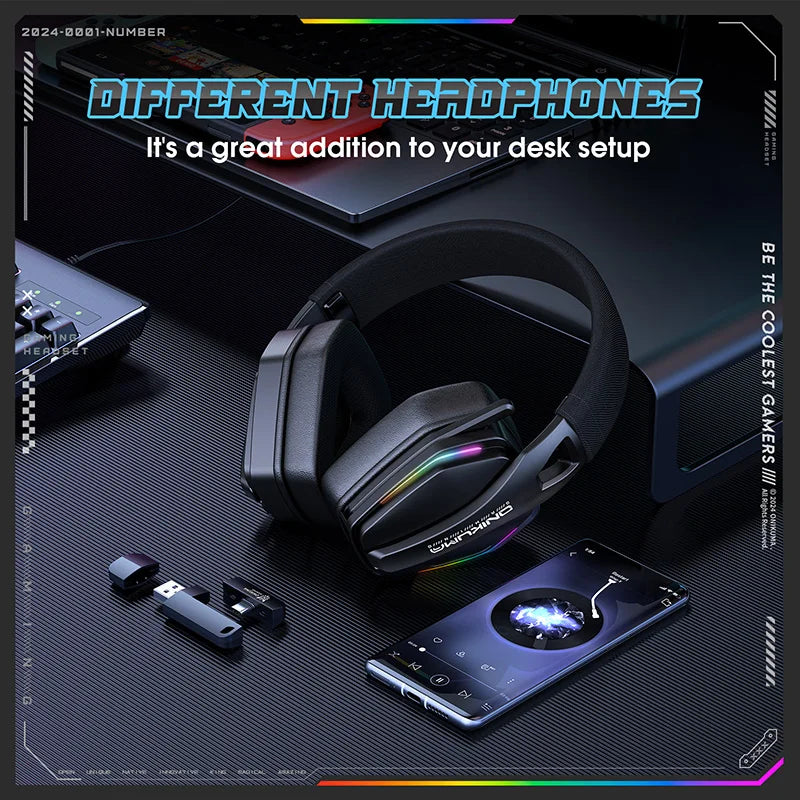 ONIKUMA GT826 Wireless Headset Gaming Headphone Tri Mode Connection Bluetooth USB C 2.4G Low Latency RGB Stereo Sound For PS5 PC