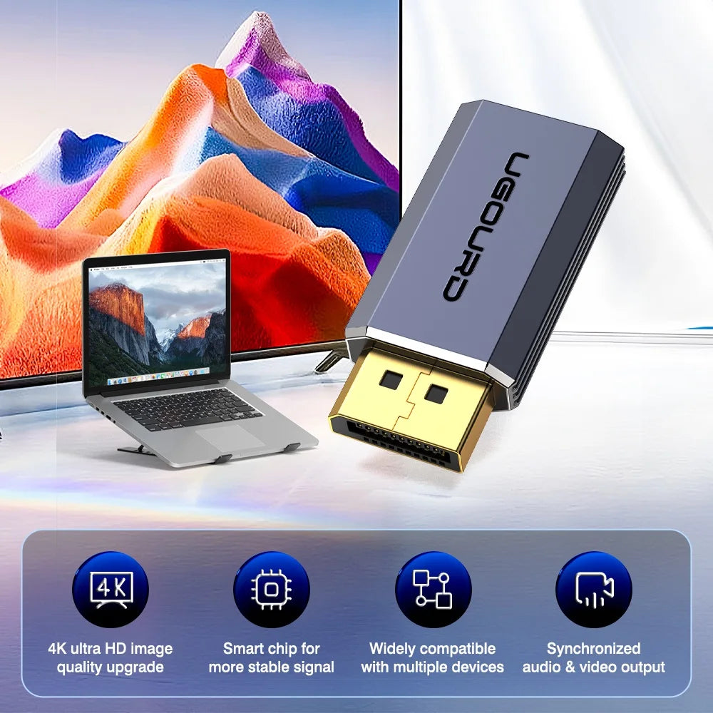 0.2m 4K 60Hz DP to HDMI Adapter Cable, Unidirectional DisplayPort 1.2 to HDMI Converter 4K30Hz 2K@144Hz 1080P, Audio Video Sync