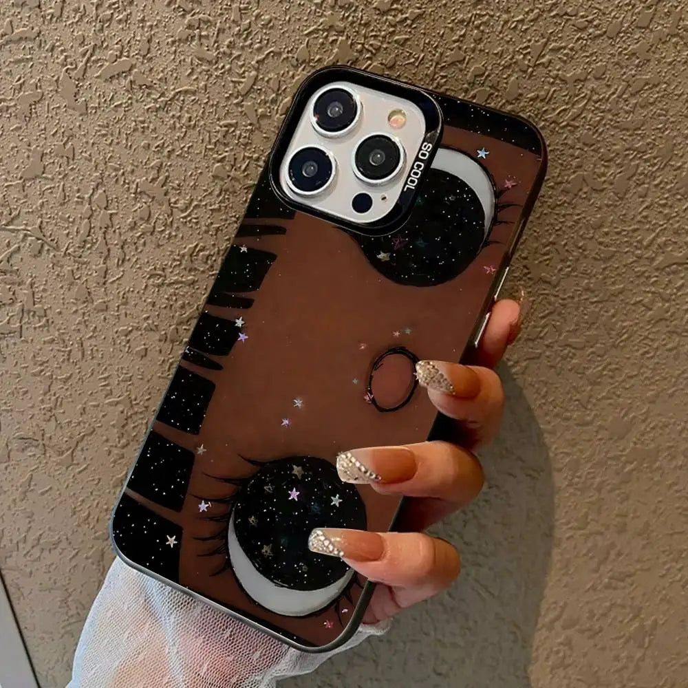 Kawaii Cute Black Big Eyes Cool Phone Case For IPhone 17 16 Plus Pro Max 15 14 13 12 11 Matte Colorful Covers