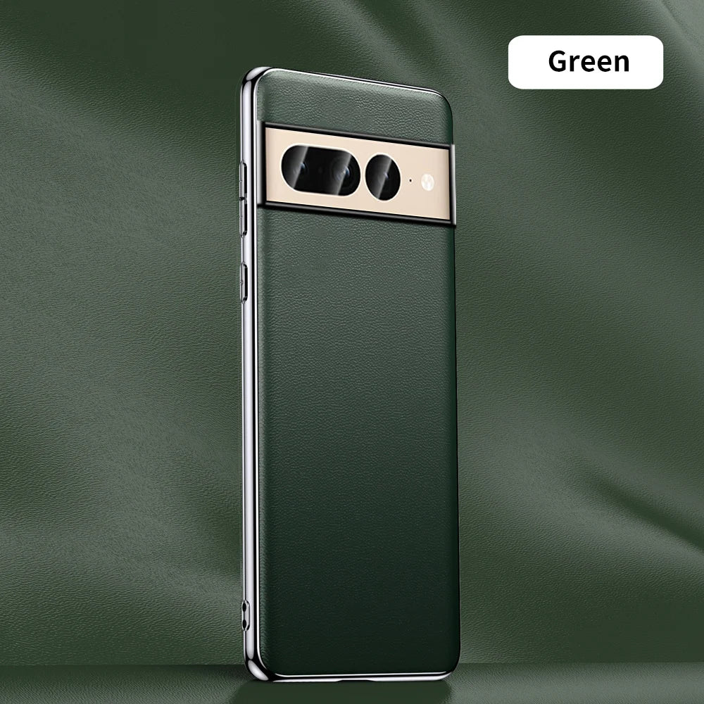 Phone Case for Google Pixel 9 Pro XL 9Pro 6 7 8 Pro 7A 6A Luxury Genuine Leather Plating Shockproof Full Protection Back Cover