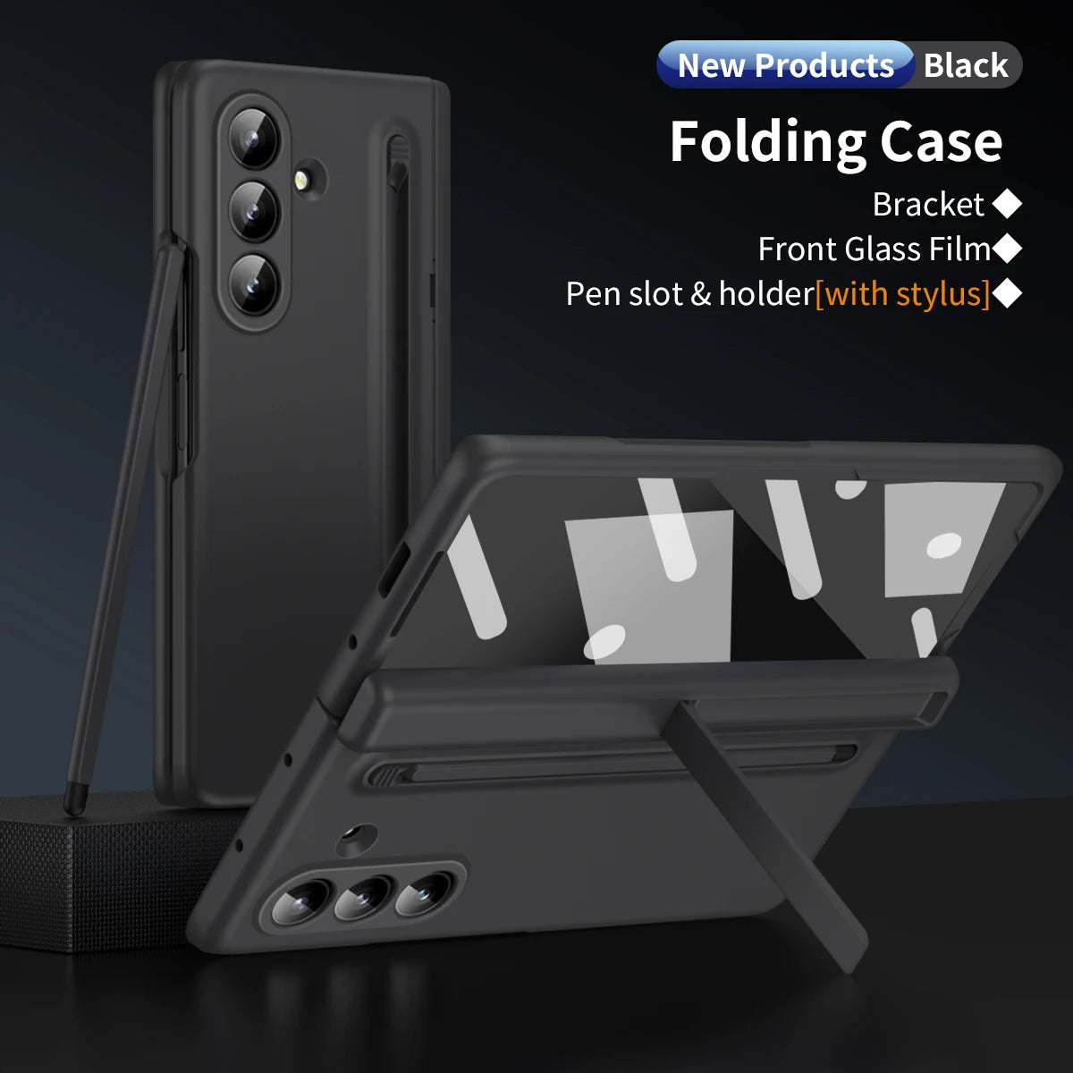 Hard Phone Hinge Protection Cover for Samsung Galaxy Z Fold 7 6 5 4 3 with Screen Protector Stand Bracket Pen Holder Slot Cover