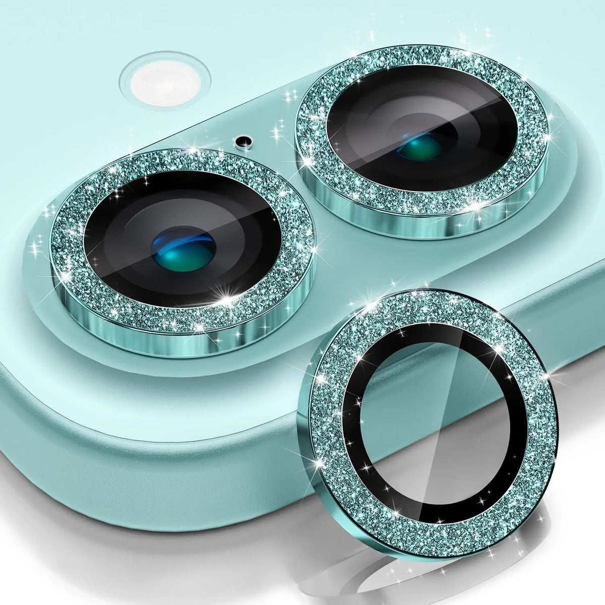 2-3Pcs For IPhone 17 16 15 Pro Max Camera Lens Protector Green Glitter Decoration Ultra-HD Tempered Glass Cover Protective Ring
