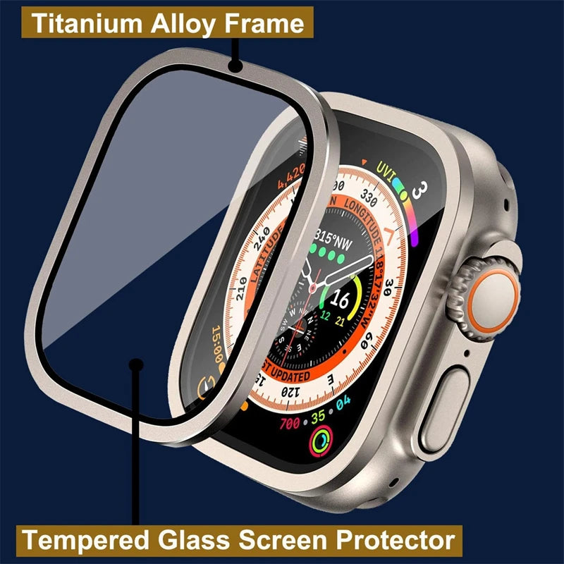 Aluminium Alloy Case+Tempered Glass for Apple Watch Ultra 2 49mm Anti-Scratch Screen Protector for iWatch Ultra 49mm Cover Film