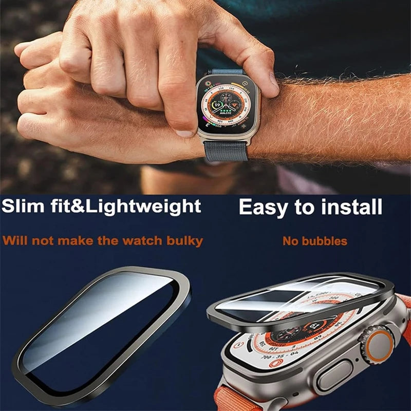 Aluminium Alloy Case+Tempered Glass for Apple Watch Ultra 2 49mm Anti-Scratch Screen Protector for iWatch Ultra 49mm Cover Film