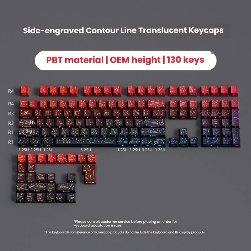 RGB Backlit Keycaps Cherry Profile Black Topographic 4.0 Side-lit Double Shot PBT Keycaps for Cherry MX Switches Gaming Keyboard